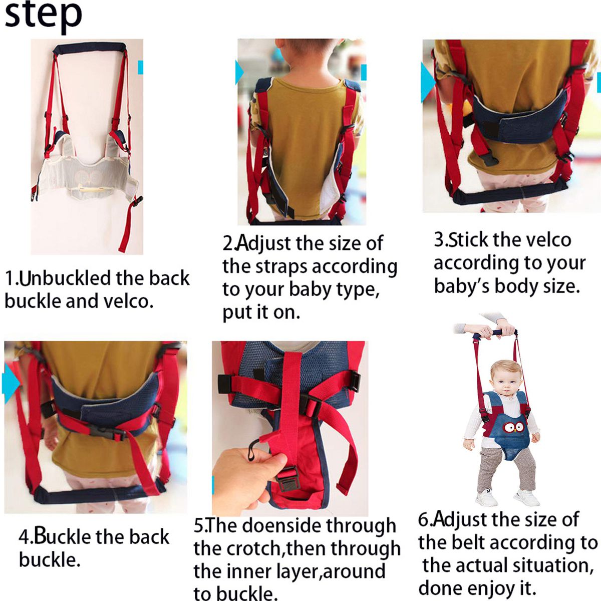 Adjustable Handheld Baby Walking Harness Kids Detachable Walker - Blue_3