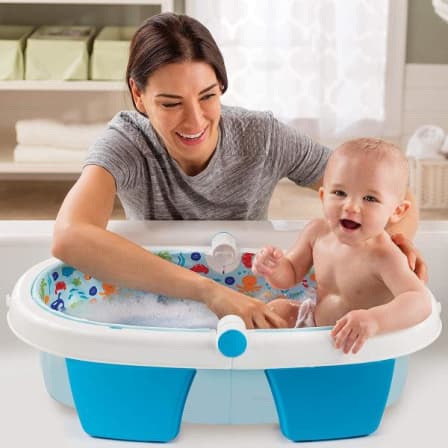 Foldable Baby Bath Tub - Blue&White_0