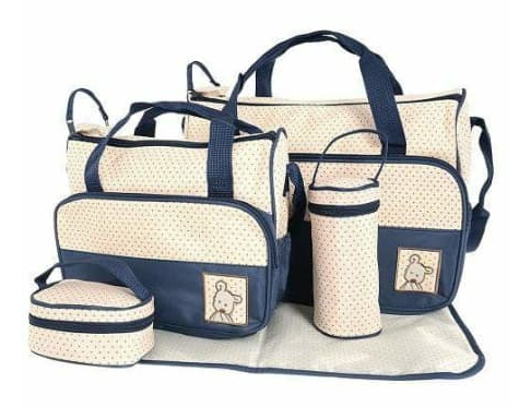 5 in 1 Multifunctional Baby Bag - Navy Dots_0