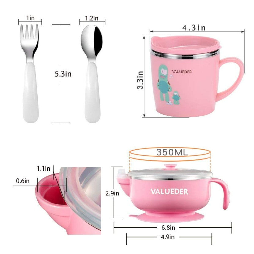 VALUEDER Baby Stainless Steel Feeding Set - Pink_2