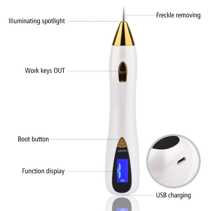 Skin Care Laser Mole, Tattoo Freckle, Wart Corns Dark Spot Removal Pen LCD - Gold_1