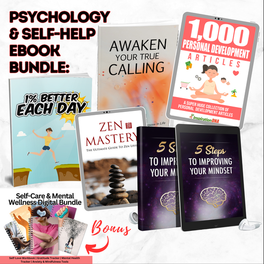 5 Transformative Self-Care eBooks: Mindset, Zen Mastery & Personal Growth + Bonus Self-Care and Mental Wellness Planner Bundle