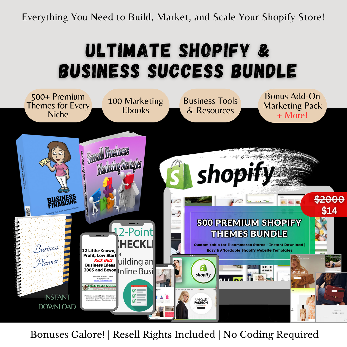 Ultimate Online Business Bundle | 500+ Shopify Themes + 100 Marketing Ebooks + Essential Business Tools