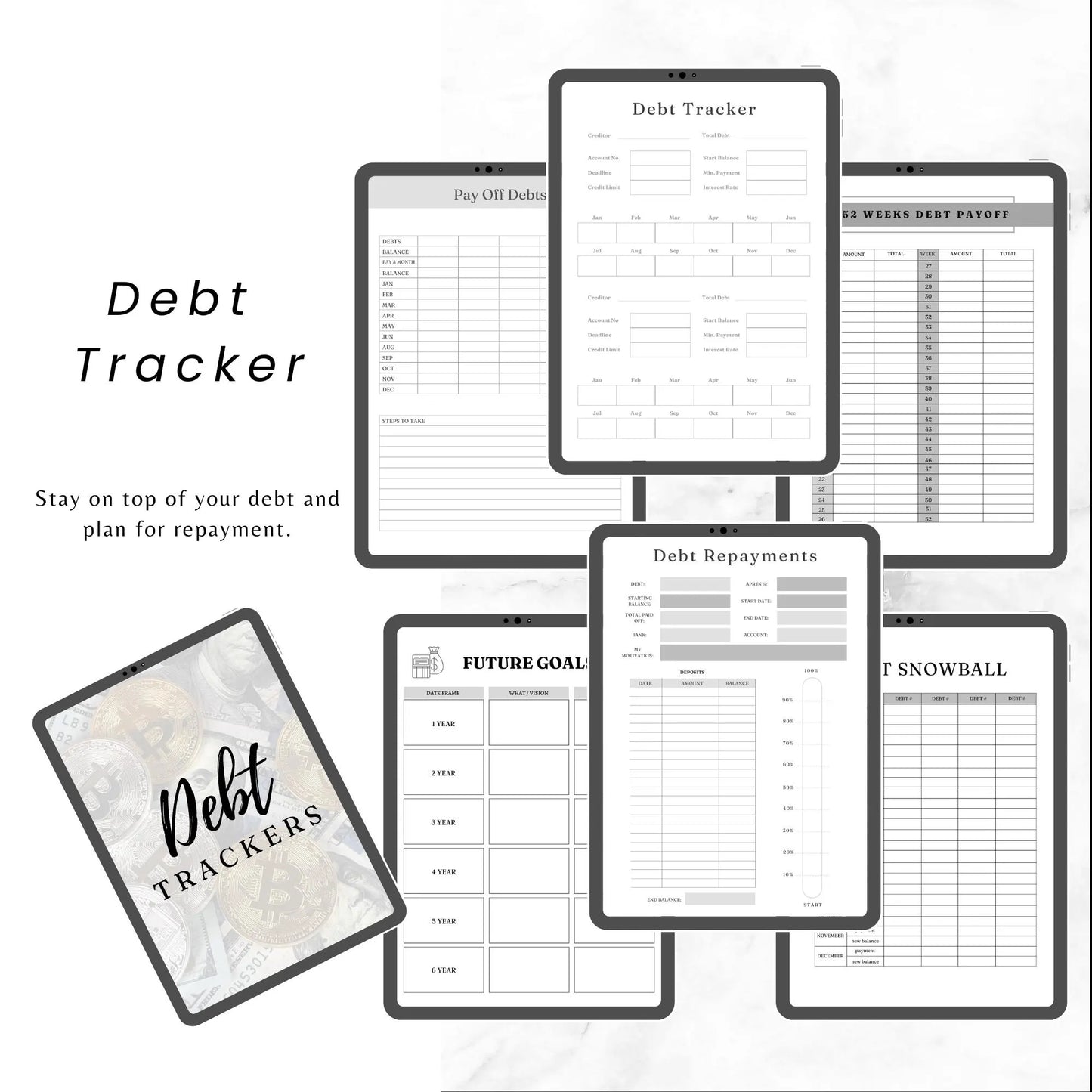 Editable Budget Planner Bundle  / Monthly Tracker / Debt & Savings Tracker / 12-Week Challenge / Rainbow Financial Planner Canva Templates