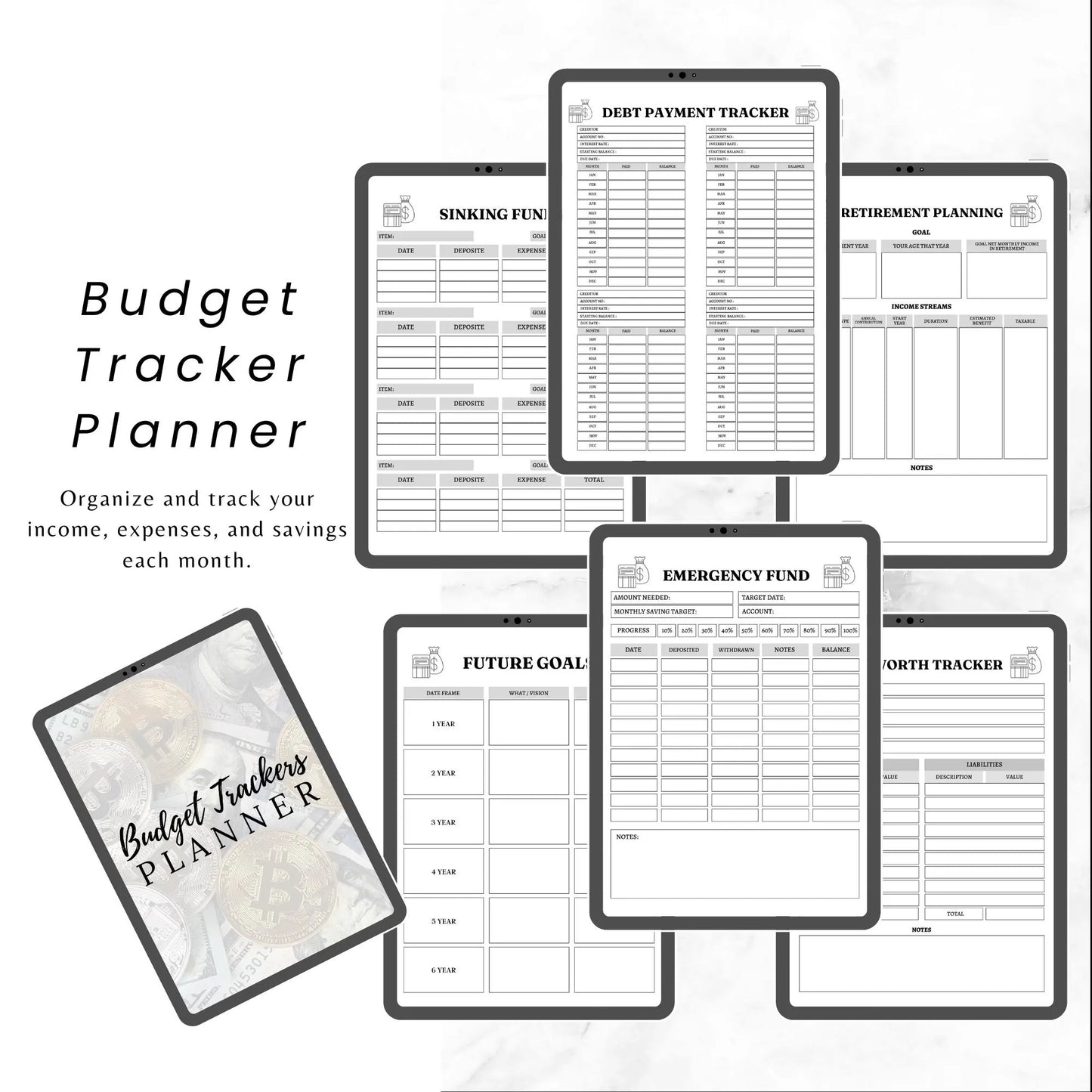 Editable Budget Planner Bundle  / Monthly Tracker / Debt & Savings Tracker / 12-Week Challenge / Rainbow Financial Planner Canva Templates