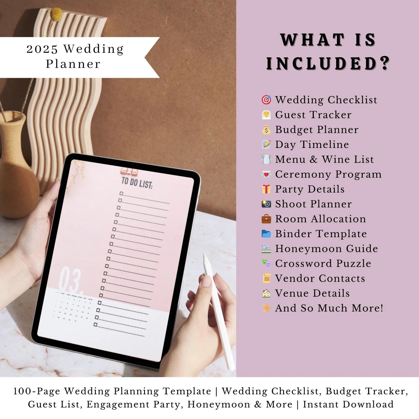 2025 Wedding Planner Template | 79 Pages of Checklists, Budget Tracker, Guest List & More | Instant Download for Brides and Grooms